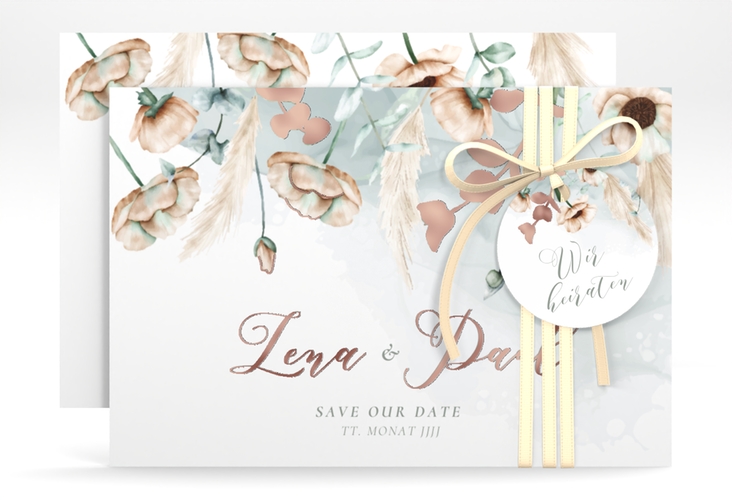 Save the Date-Karte Anemone A6 Karte quer rosegold