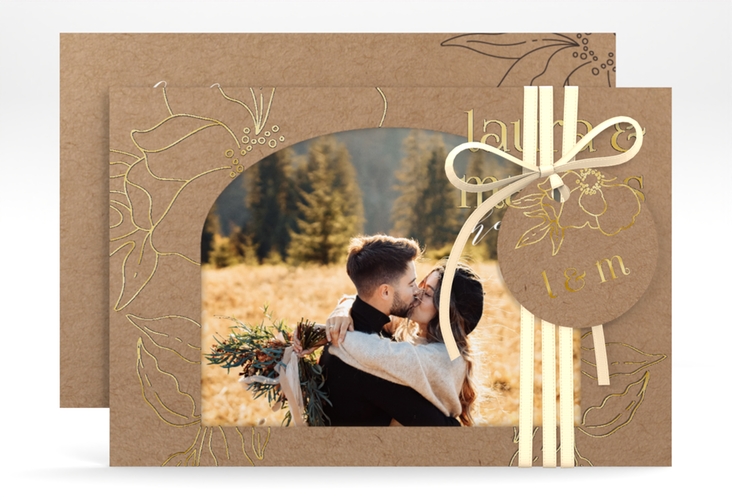 Save the Date-Karte Alpenblume A6 Karte quer gold