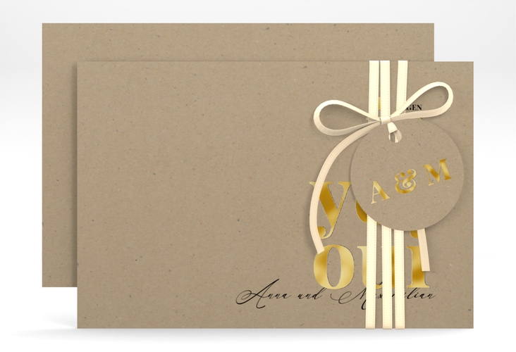 Save the Date-Karte Oui A6 Karte quer gold mit Ja-Wort in verschiedenen Sprachen