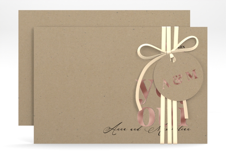 Save the Date-Karte Oui A6 Karte quer rosegold mit Ja-Wort in verschiedenen Sprachen