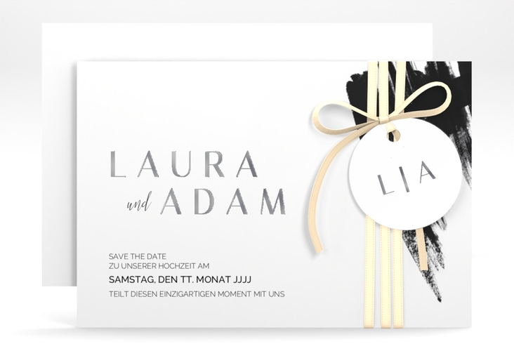 Save the Date-Karte Brush A6 Karte quer silber
