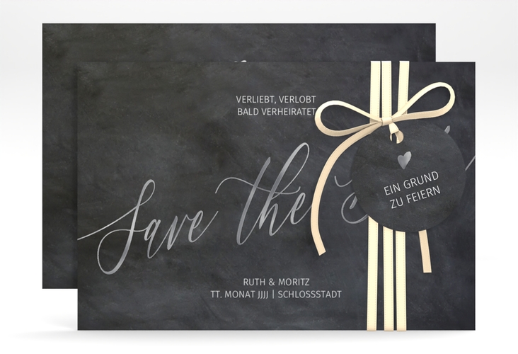 Save the Date-Karte Chalkboard A6 Karte quer silber mit Folienveredelung