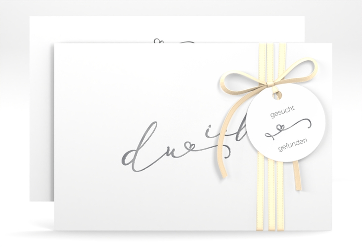 Save the Date-Karte Zweisamkeit A6 Karte quer silber im minimalistischen Stil mit Aufschrift du & ich