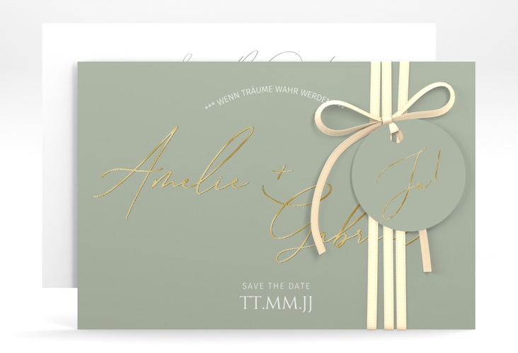 Save the Date-Karte Federschrift A6 Karte quer gold in schlichtem Design mit Kalligrafie