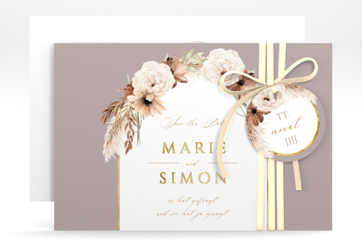 Save the Date-Karte Blumenbogen A6 Karte quer gold