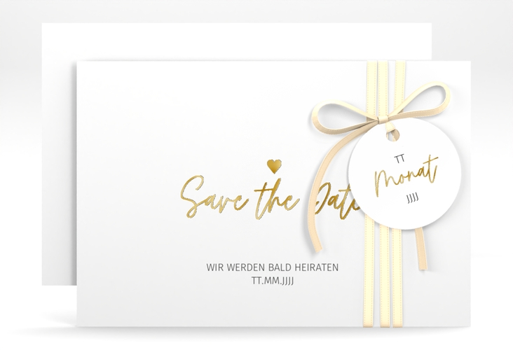 Save the Date-Karte Herzschlag A6 Karte quer gold schlicht und elegant mit Herzchen