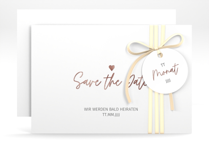 Save the Date-Karte Herzschlag A6 Karte quer rosegold schlicht und elegant mit Herzchen