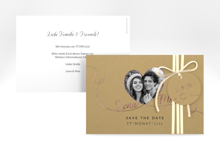 Save the Date-Karte Herzensbund A6 Karte quer rosegold