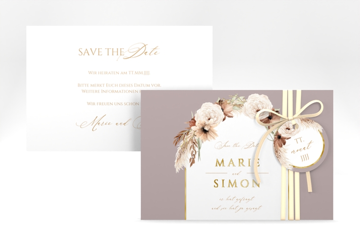 Save the Date-Karte Blumenbogen A6 Karte quer gold