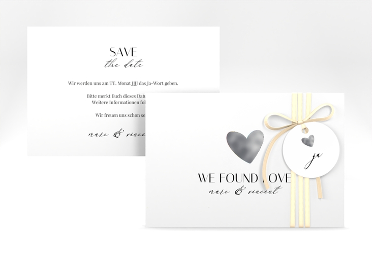 Save the Date-Karte Liebesbote A6 Karte quer silber