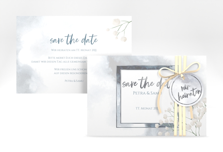 Save the Date-Karte Winter A6 Karte quer silber mit Schleierkraut