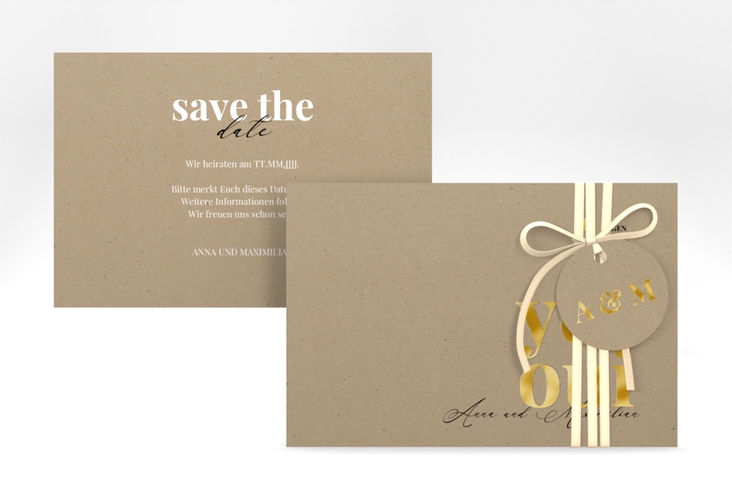 Save the Date-Karte Oui A6 Karte quer gold mit Ja-Wort in verschiedenen Sprachen