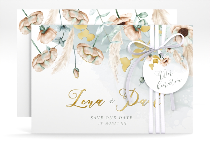 Save the Date-Karte Anemone A6 Karte quer gold