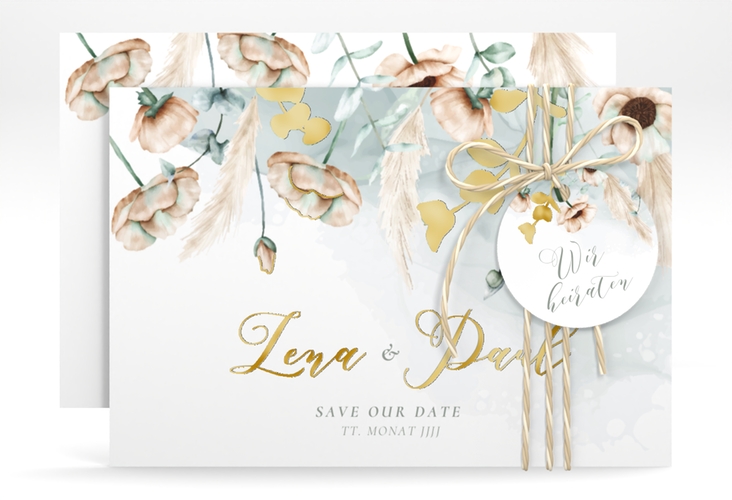 Save the Date-Karte Anemone A6 Karte quer gold