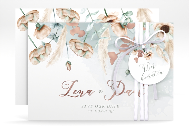 Save the Date-Karte Anemone A6 Karte quer rosegold