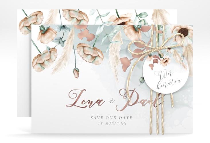 Save the Date-Karte Anemone A6 Karte quer rosegold