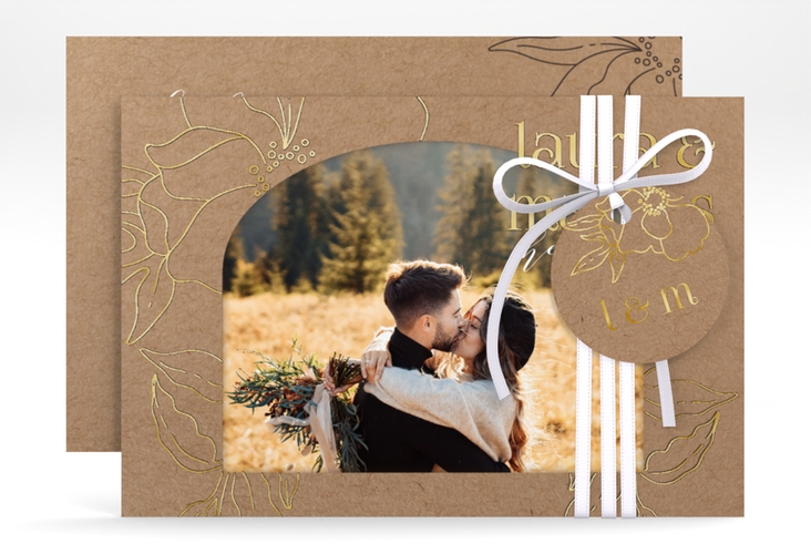Save the Date-Karte Alpenblume A6 Karte quer gold