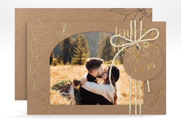 Save the Date-Karte Alpenblume A6 Karte quer gold