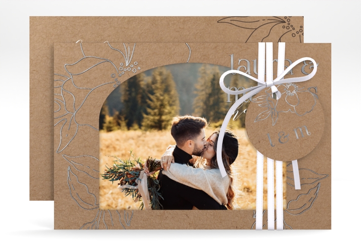Save the Date-Karte Alpenblume A6 Karte quer silber