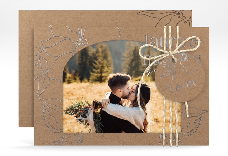 Save the Date-Karte Alpenblume A6 Karte quer silber