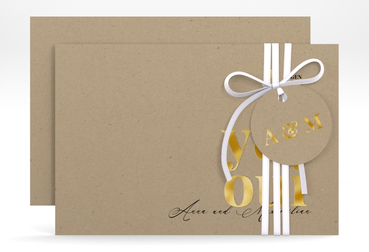 Save the Date-Karte Oui A6 Karte quer gold mit Ja-Wort in verschiedenen Sprachen