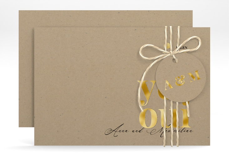 Save the Date-Karte Oui A6 Karte quer gold mit Ja-Wort in verschiedenen Sprachen