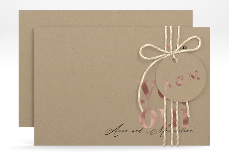 Save the Date-Karte Oui A6 Karte quer rosegold mit Ja-Wort in verschiedenen Sprachen