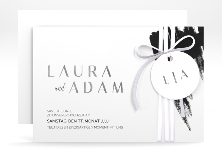 Save the Date-Karte Brush A6 Karte quer silber