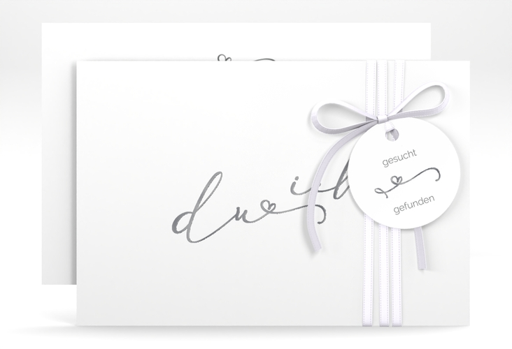 Save the Date-Karte Zweisamkeit A6 Karte quer silber im minimalistischen Stil mit Aufschrift du & ich