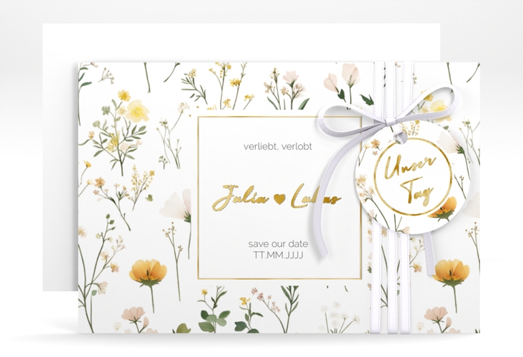 Save the Date-Karte Blumenwiese A6 Karte quer gold