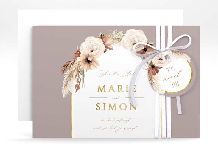 Save the Date-Karte Blumenbogen A6 Karte quer gold