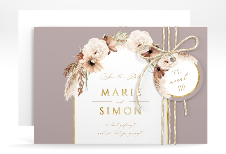 Save the Date-Karte Blumenbogen A6 Karte quer gold