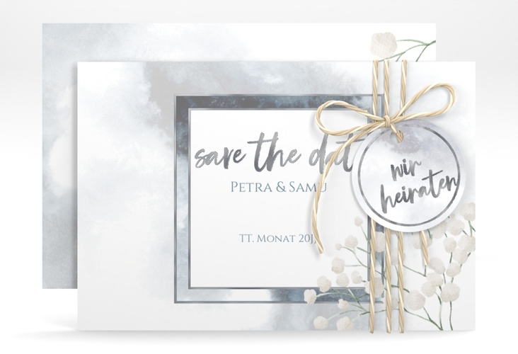 Save the Date-Karte Winter A6 Karte quer silber mit Schleierkraut