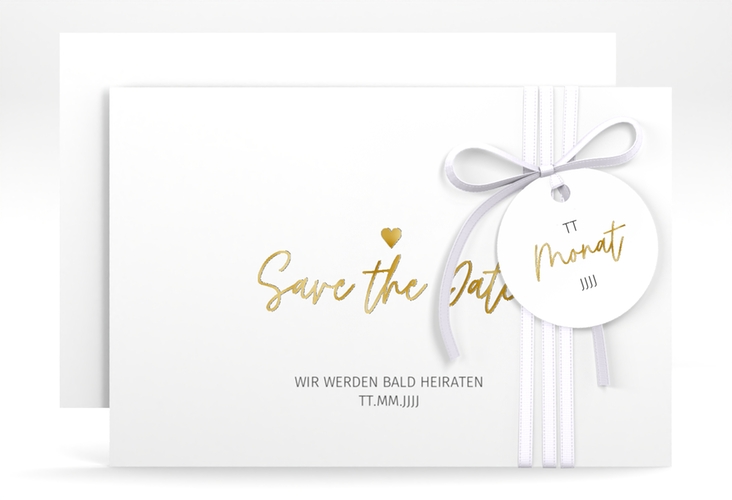 Save the Date-Karte Herzschlag A6 Karte quer gold schlicht und elegant mit Herzchen