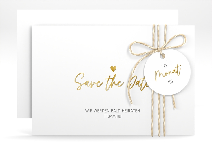 Save the Date-Karte Herzschlag A6 Karte quer gold schlicht und elegant mit Herzchen