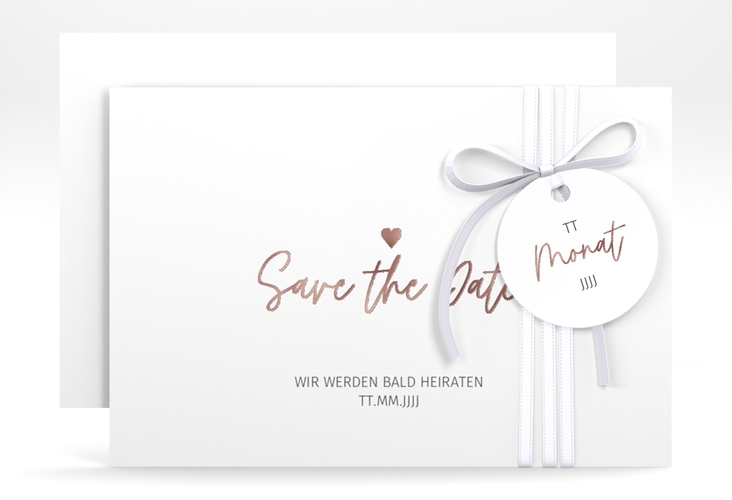 Save the Date-Karte Herzschlag A6 Karte quer rosegold schlicht und elegant mit Herzchen