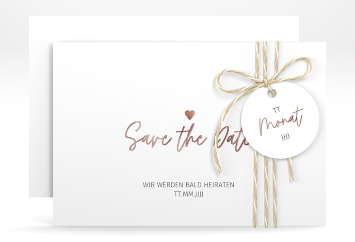Save the Date-Karte Herzschlag A6 Karte quer rosegold schlicht und elegant mit Herzchen
