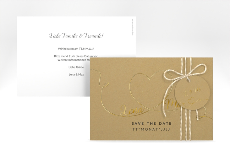 Save the Date-Karte Herzensbund A6 Karte quer gold