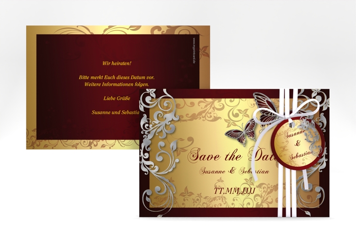 Save the Date-Karte Hochzeit Toulouse A6 Karte quer silber romantisch mit Schmetterlingen