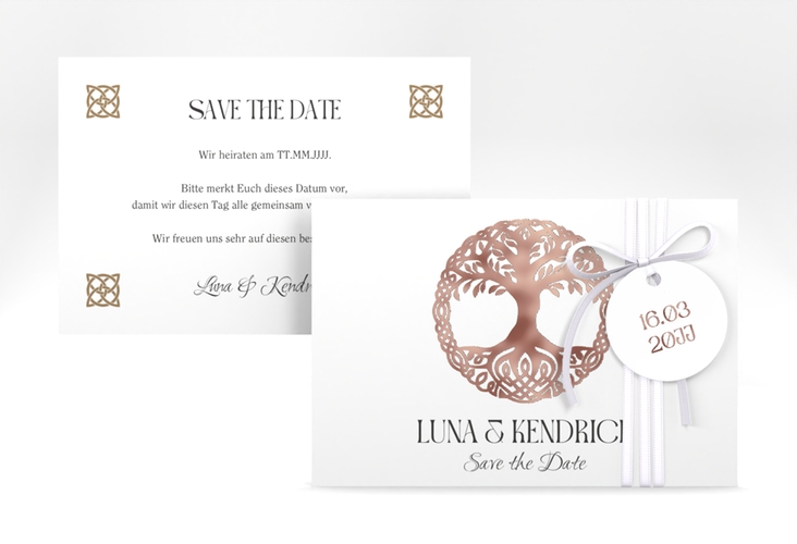 Save the Date-Karte Lebensbaum A6 Karte quer rosegold im Stil der Kelten und Wikinger