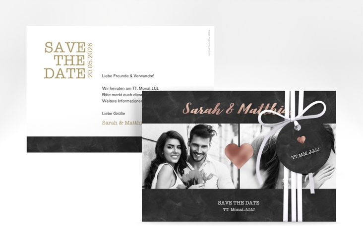 Save the Date-Karte Sparkly A6 Karte quer rosegold