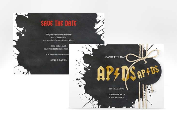 Save the Date-Karte Hardrock A6 Karte quer gold für Rockband-Fans