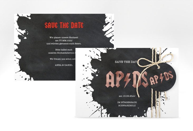 Save the Date-Karte Hardrock A6 Karte quer rosegold für Rockband-Fans