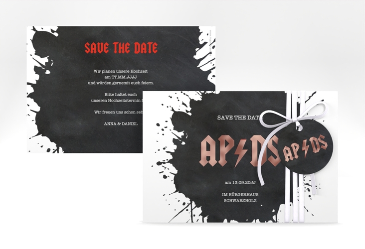 Save the Date-Karte Hardrock A6 Karte quer rosegold für Rockband-Fans