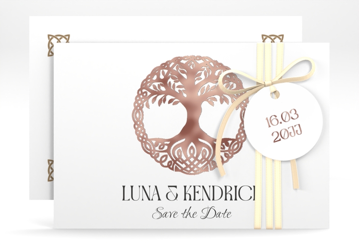 Save the Date-Karte Lebensbaum A6 Karte quer rosegold im Stil der Kelten und Wikinger