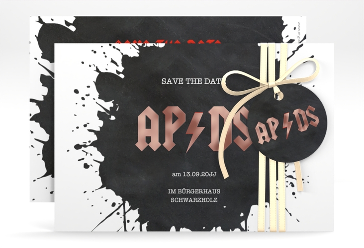 Save the Date-Karte Hardrock A6 Karte quer rosegold für Rockband-Fans