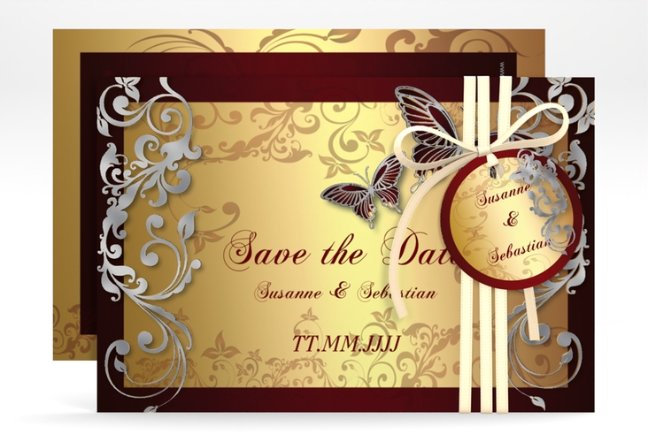 Save the Date-Karte Hochzeit Toulouse A6 Karte quer silber romantisch mit Schmetterlingen