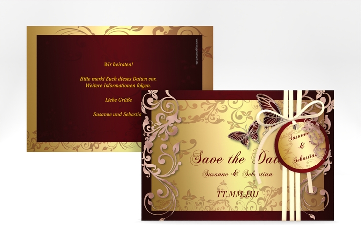Save the Date-Karte Hochzeit Toulouse A6 Karte quer rosegold romantisch mit Schmetterlingen