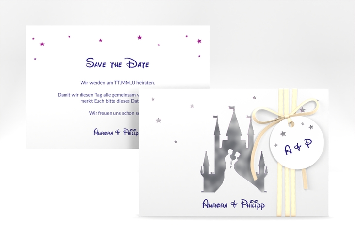 Save the Date-Karte Castle A6 Karte quer silber