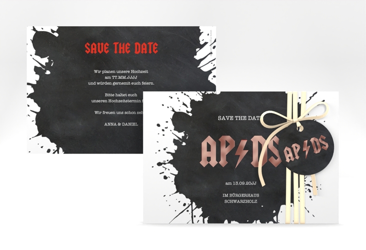 Save the Date-Karte Hardrock A6 Karte quer rosegold für Rockband-Fans